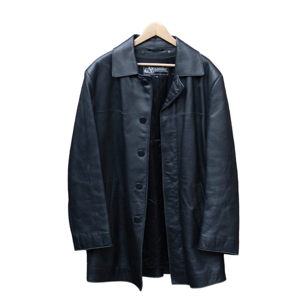 Mens Black Leather Car Coat